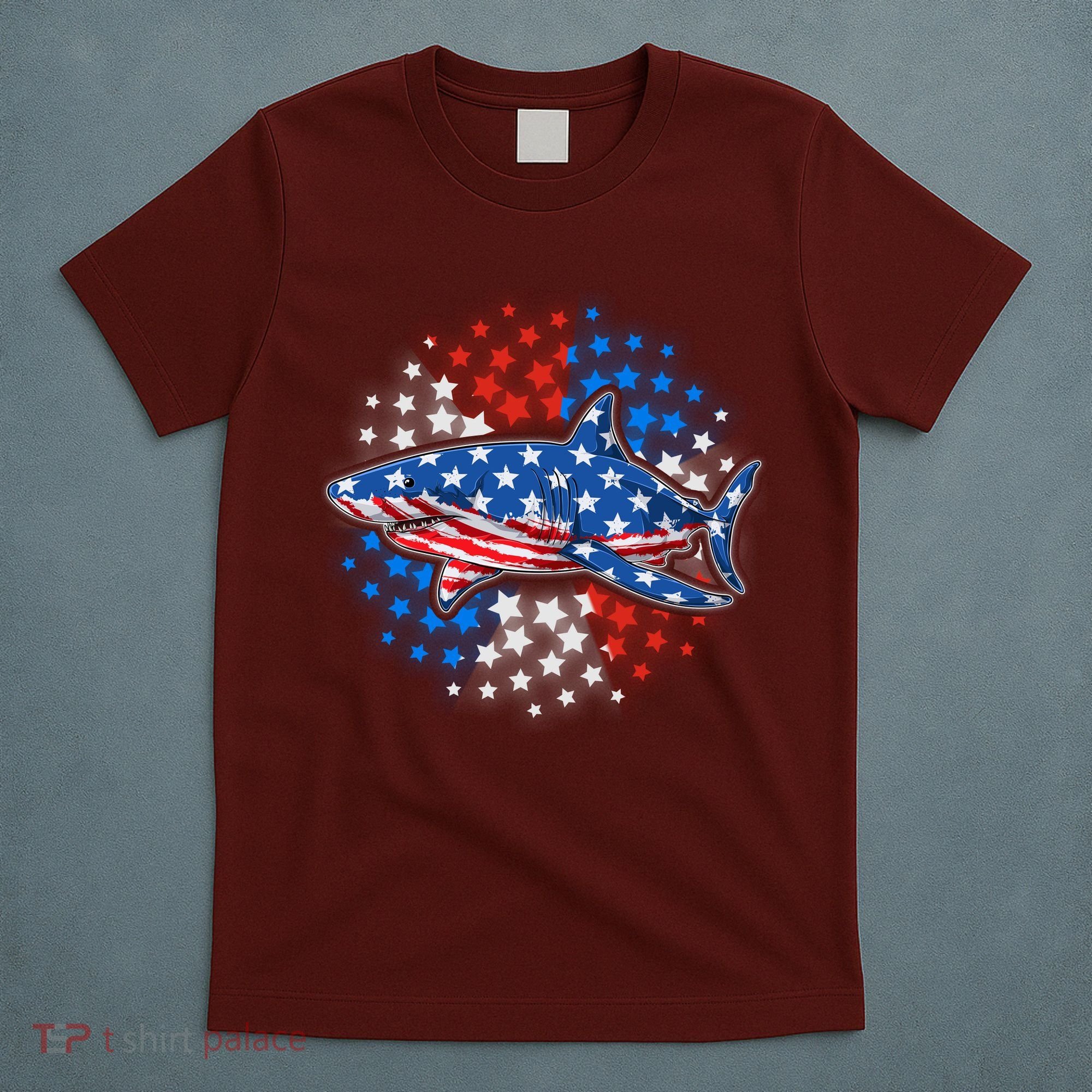 Stars And Stripes USA American Flag Shark T-Shirt