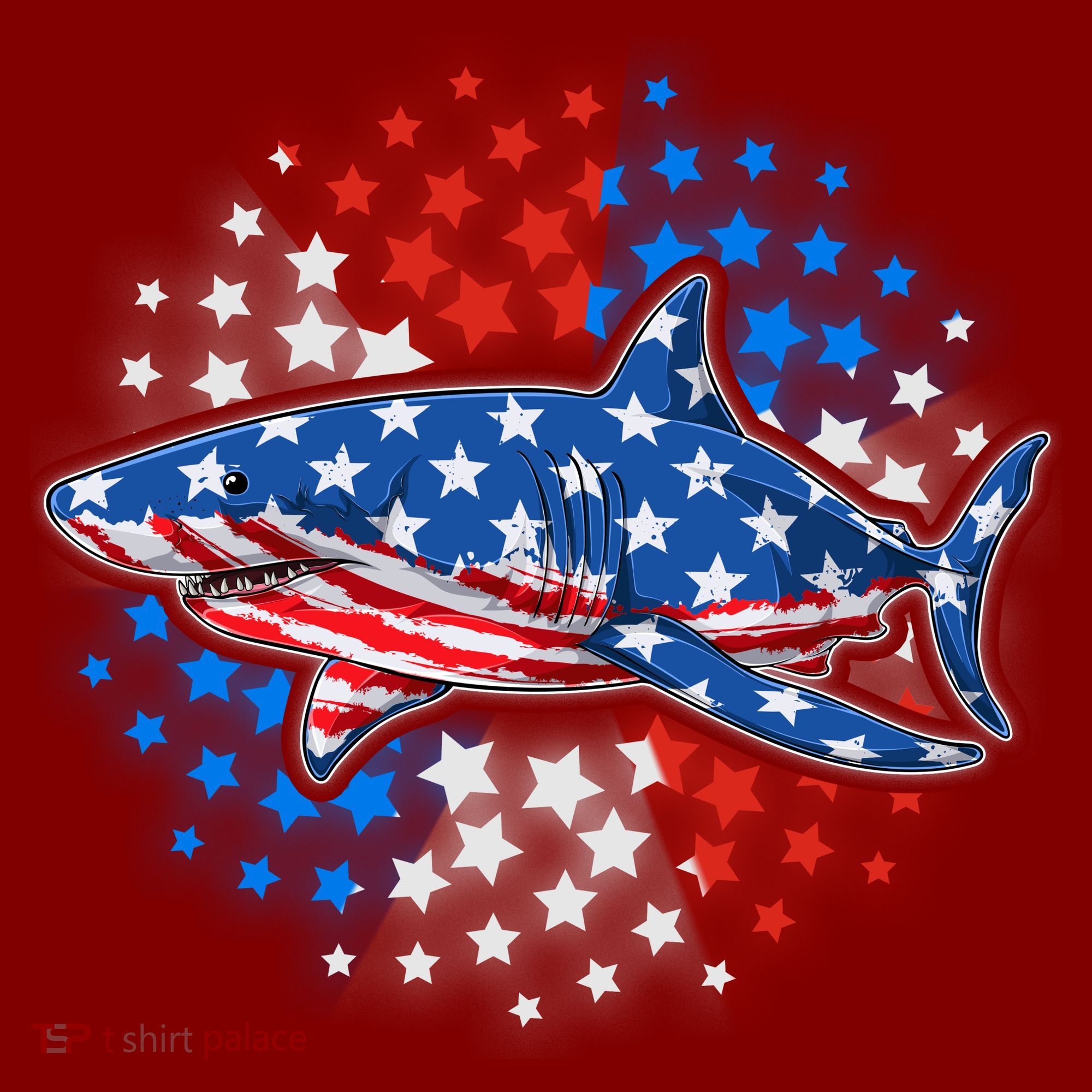 Stars And Stripes USA American Flag Shark T-Shirt