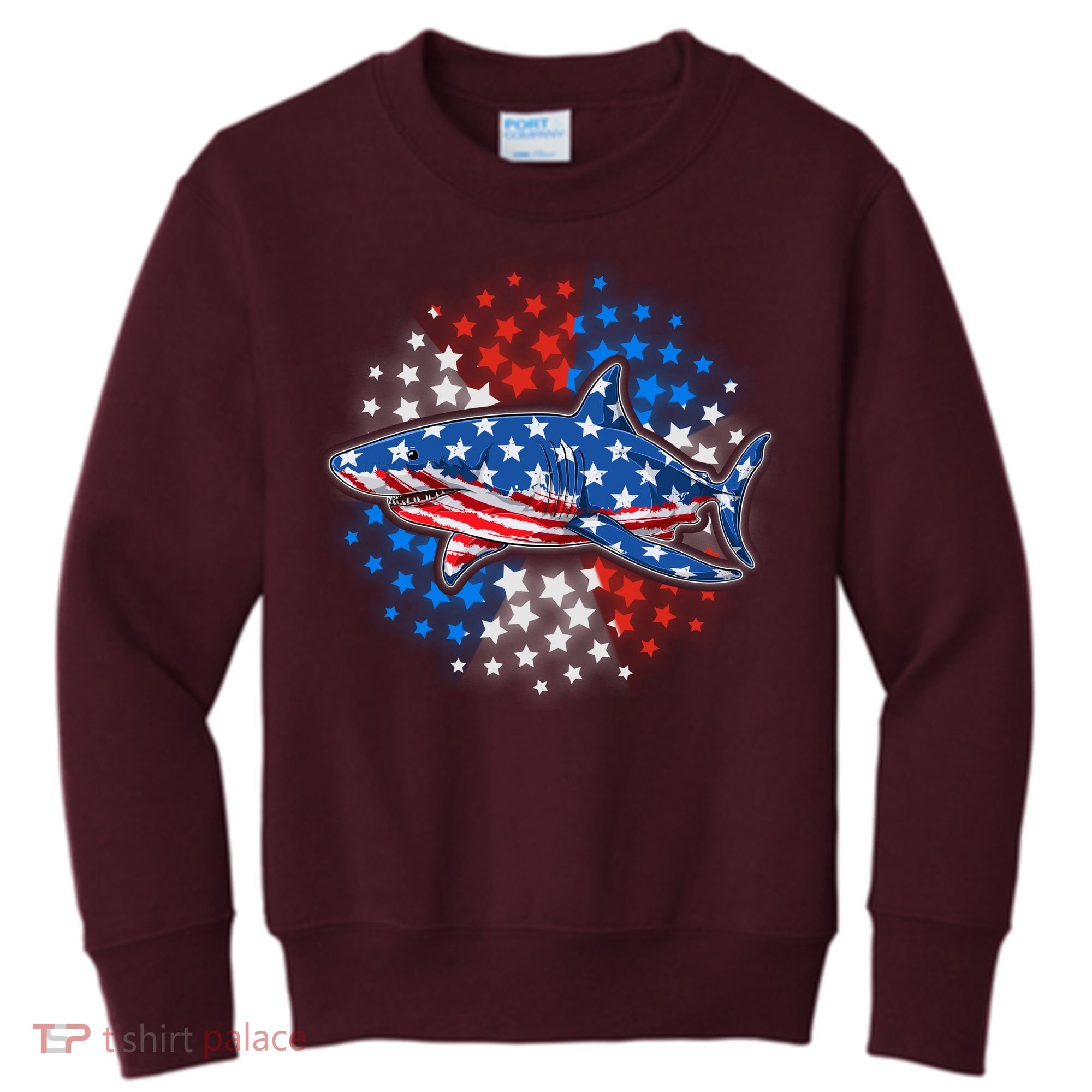 Stars And Stripes USA American Flag Shark Kids Sweatshirt