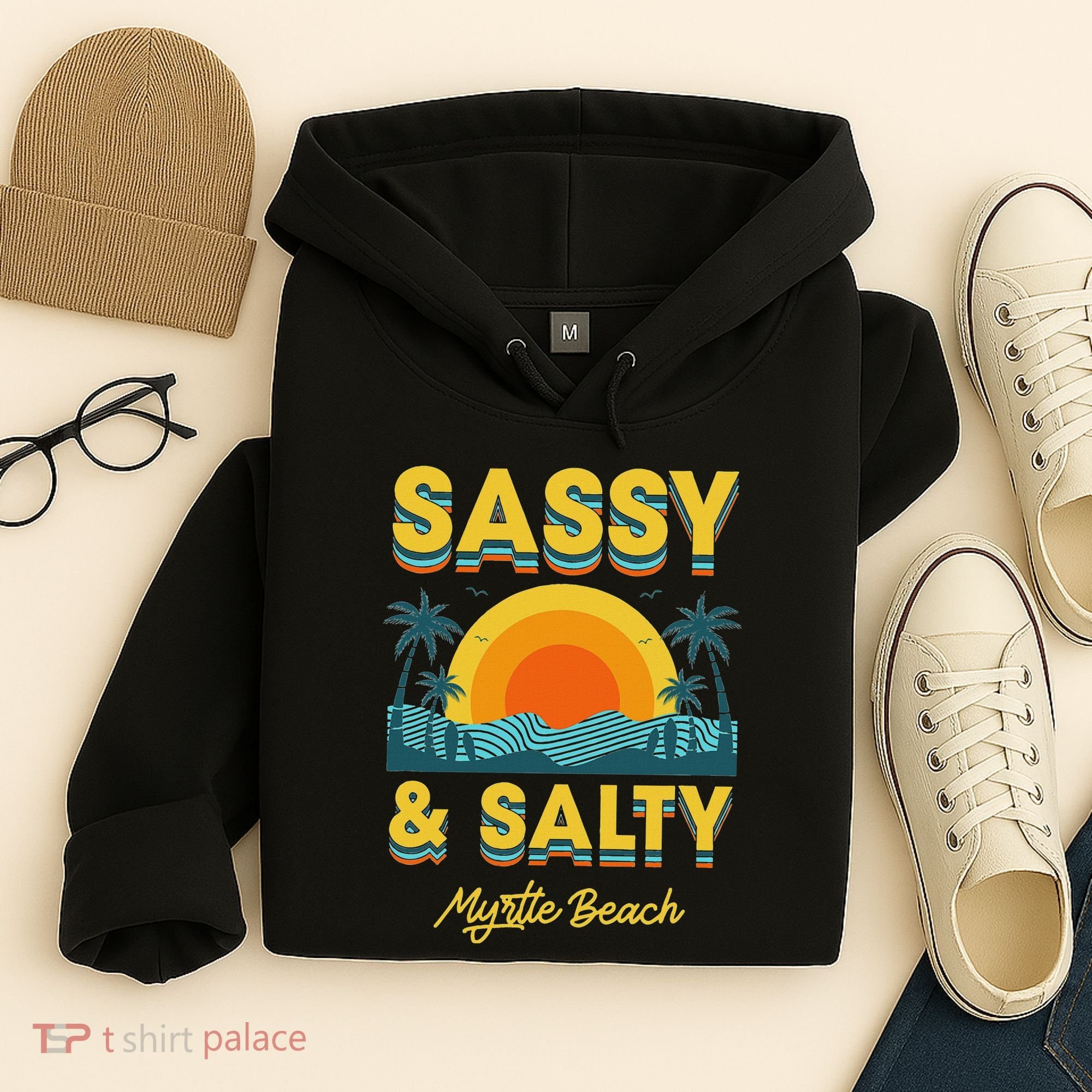 Sassy And Salty Myrtle Beach Retro Tropical Hoodie