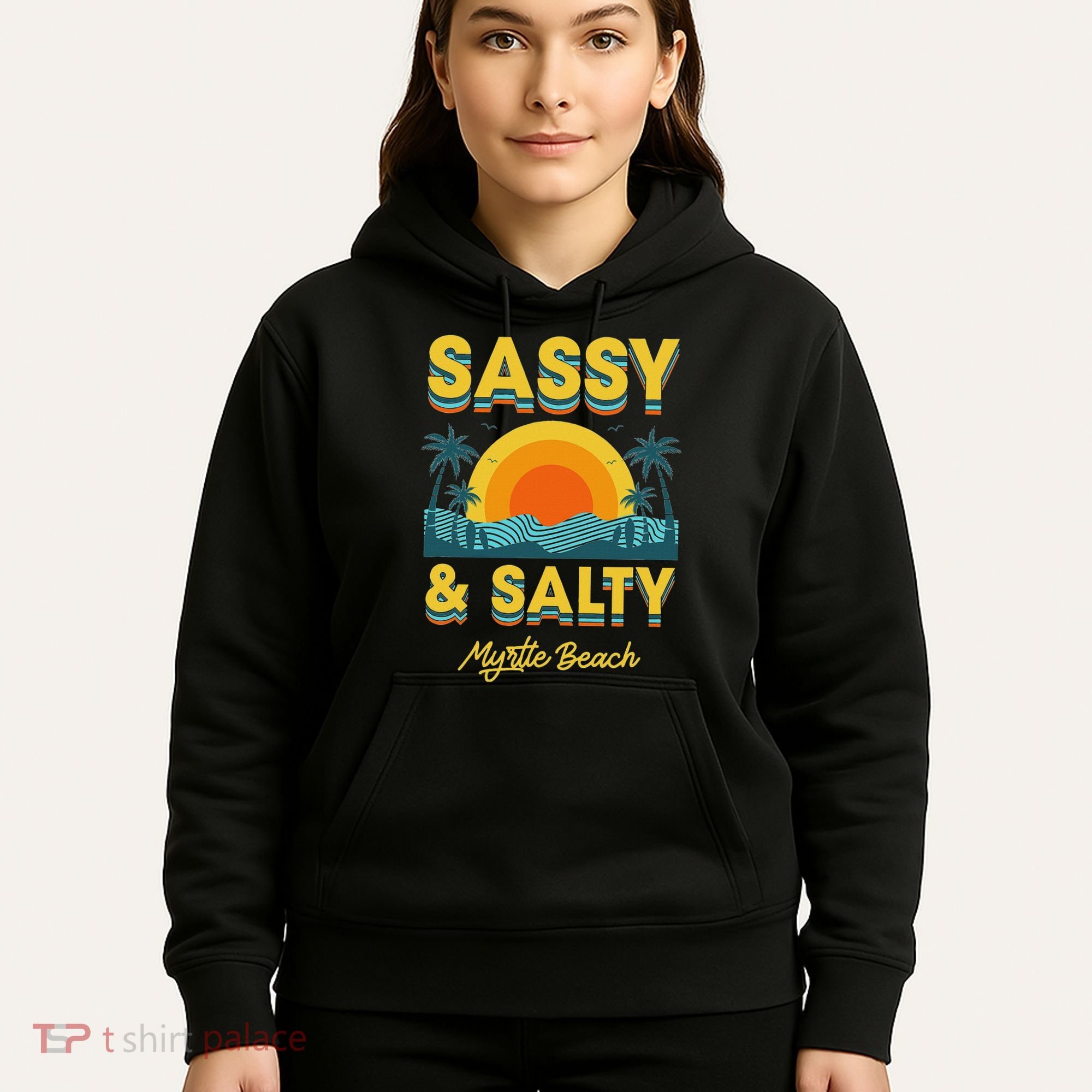 Sassy And Salty Myrtle Beach Retro Tropical Hoodie