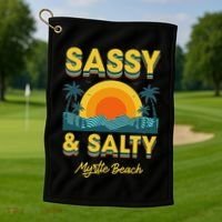 Sassy And Salty Myrtle Beach Retro Tropical Golf Towel thumb 1