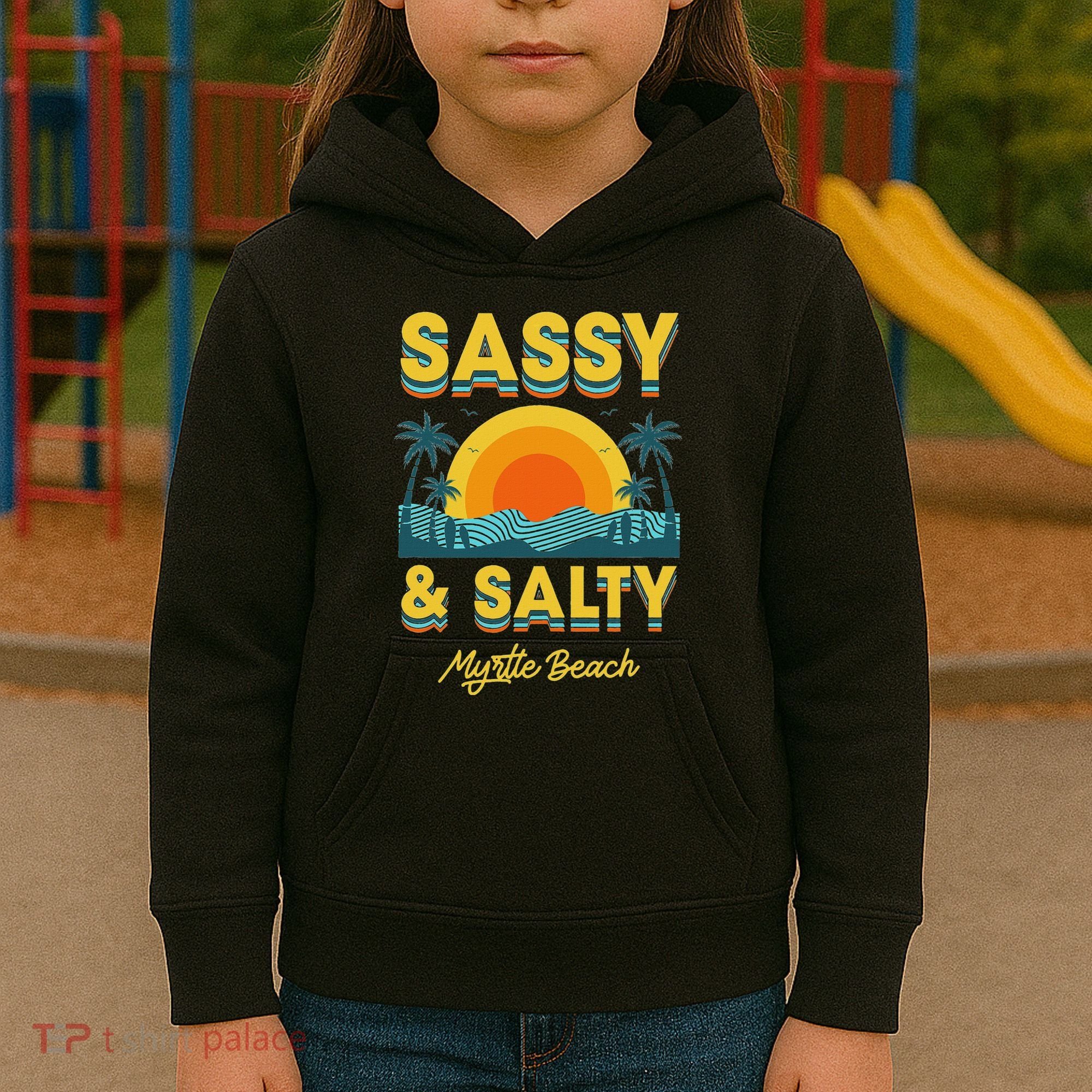 Sassy And Salty Myrtle Beach Retro Tropical Kids Hoodie