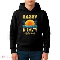 Sassy And Salty Myrtle Beach Retro Tropical Kids Hoodie thumb 4
