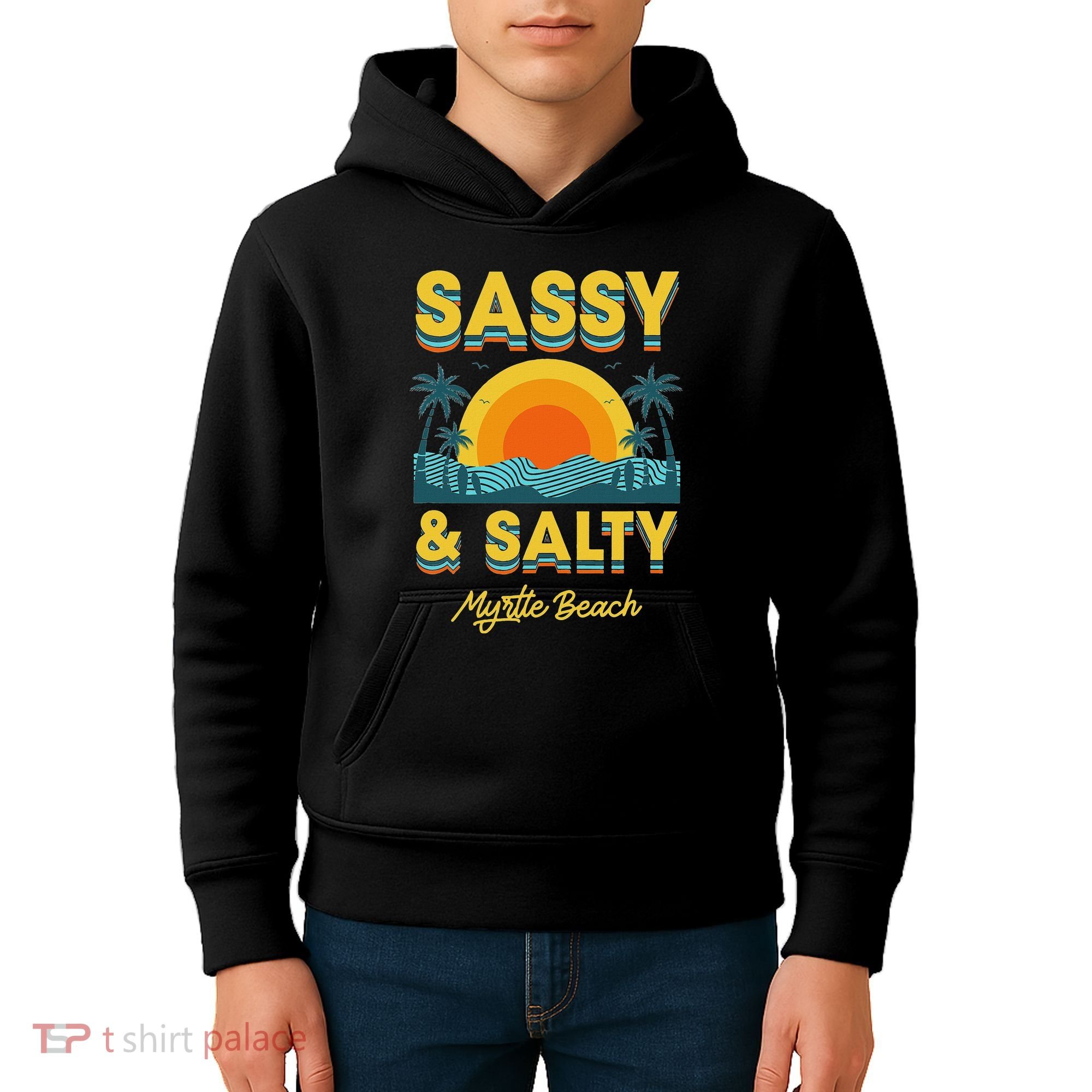 Sassy And Salty Myrtle Beach Retro Tropical Kids Hoodie