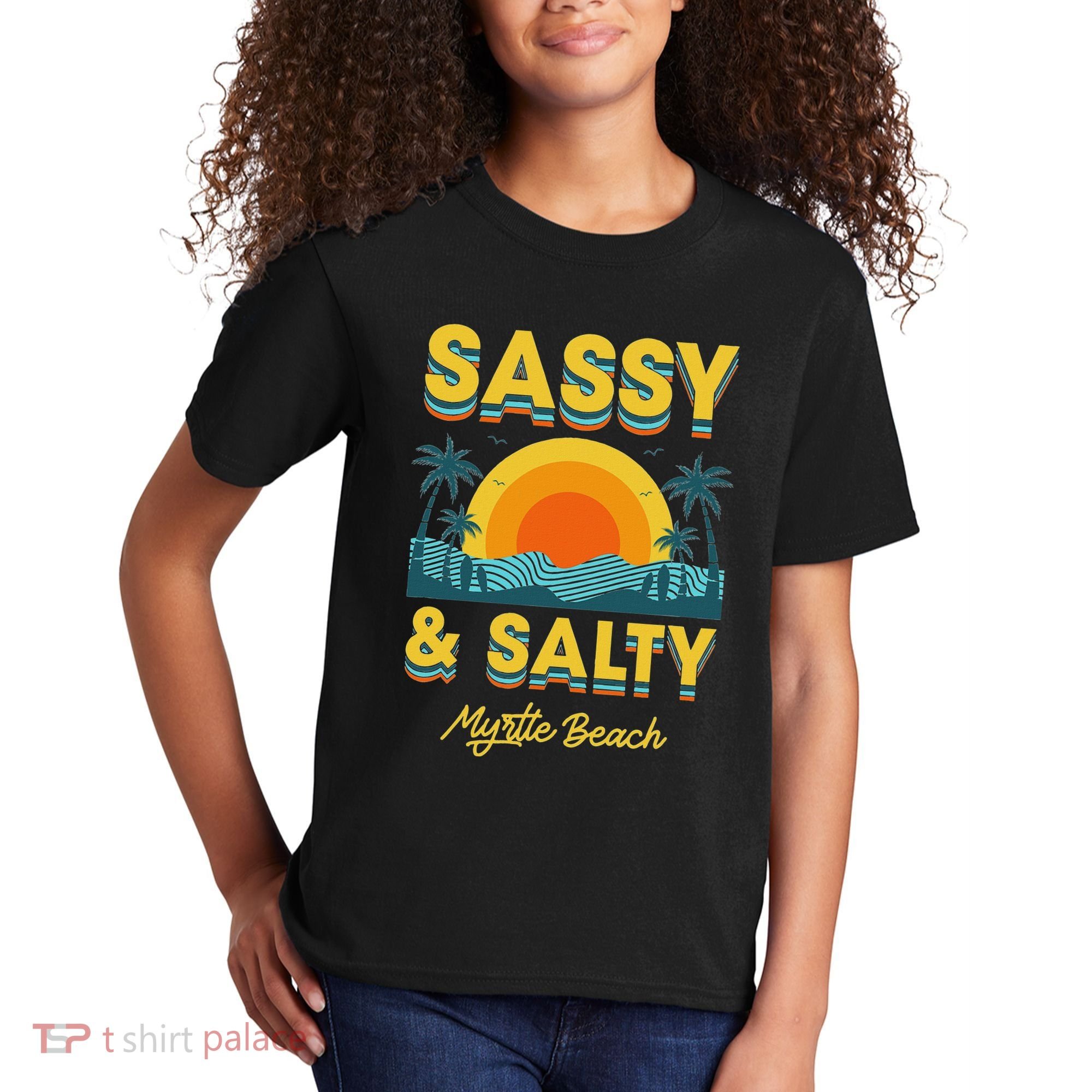 Sassy And Salty Myrtle Beach Retro Tropical Kids T-Shirt