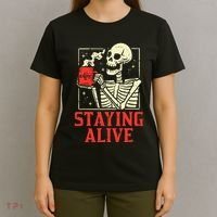 Staying Alive Skeleton Coffe Funny Retro Vintage Halloween T-Shirt thumb 4
