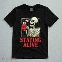 Staying Alive Skeleton Coffe Funny Retro Vintage Halloween T-Shirt thumb 5
