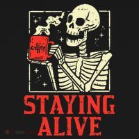 Staying Alive Skeleton Coffe Funny Retro Vintage Halloween T-Shirt thumb 7