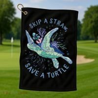 Skip A Straw Save A Turtle Ocean Golf Towel thumb 1