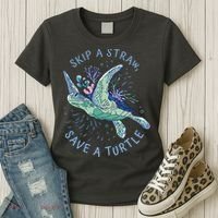 Skip A Straw Save A Turtle Ocean Women's T-Shirt thumb 3