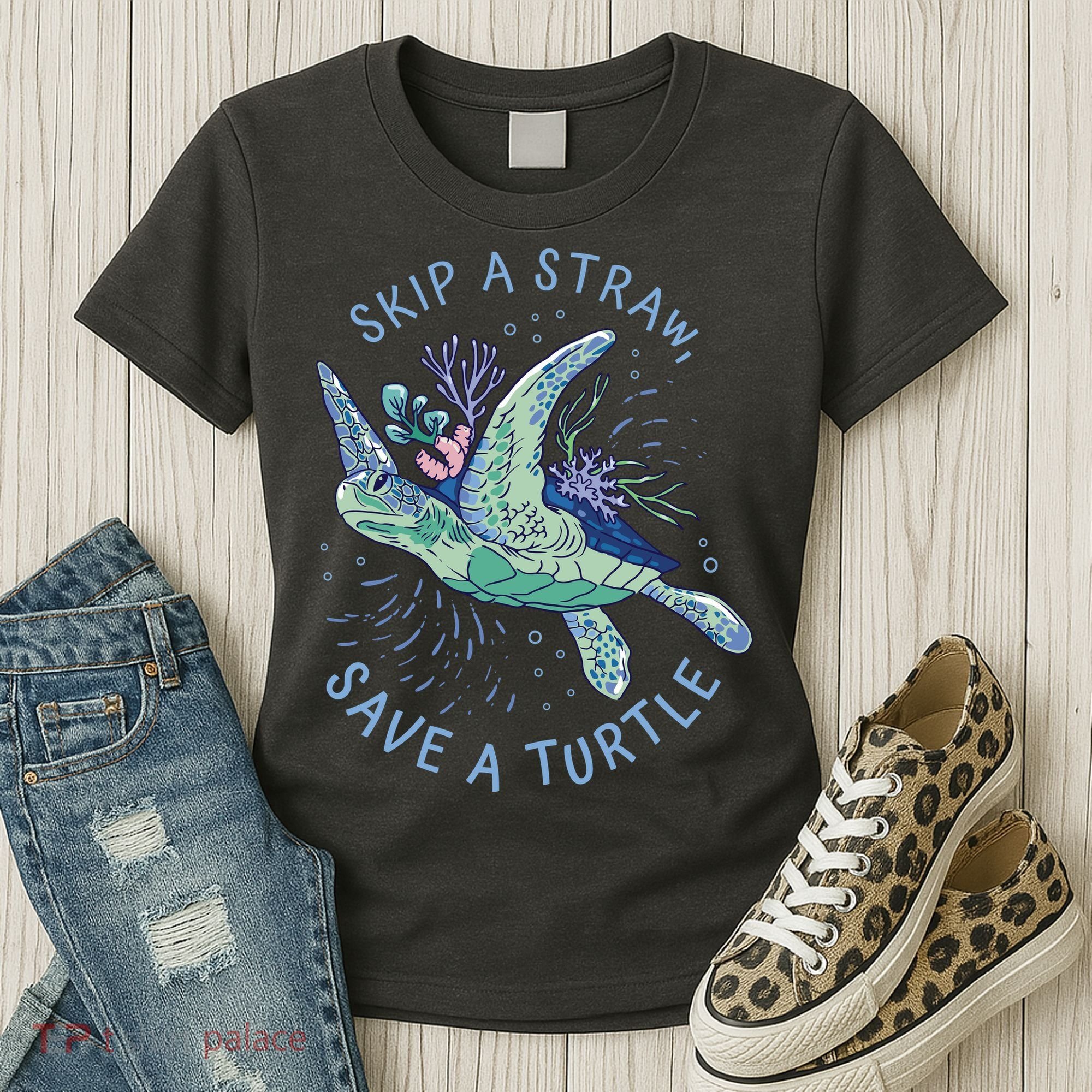 Skip A Straw Save A Turtle Ocean Women's T-Shirt
