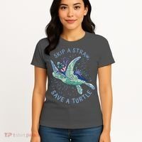 Skip A Straw Save A Turtle Ocean Women's T-Shirt thumb 4