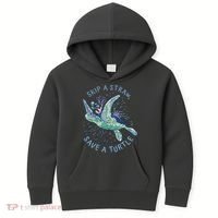 Skip A Straw Save A Turtle Ocean Kids Hoodie thumb 0