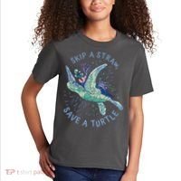 Skip A Straw Save A Turtle Ocean Kids T-Shirt thumb 2