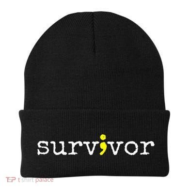 Suicide Awareness Support Symbol Recovery Survivor Semicolon Beanie