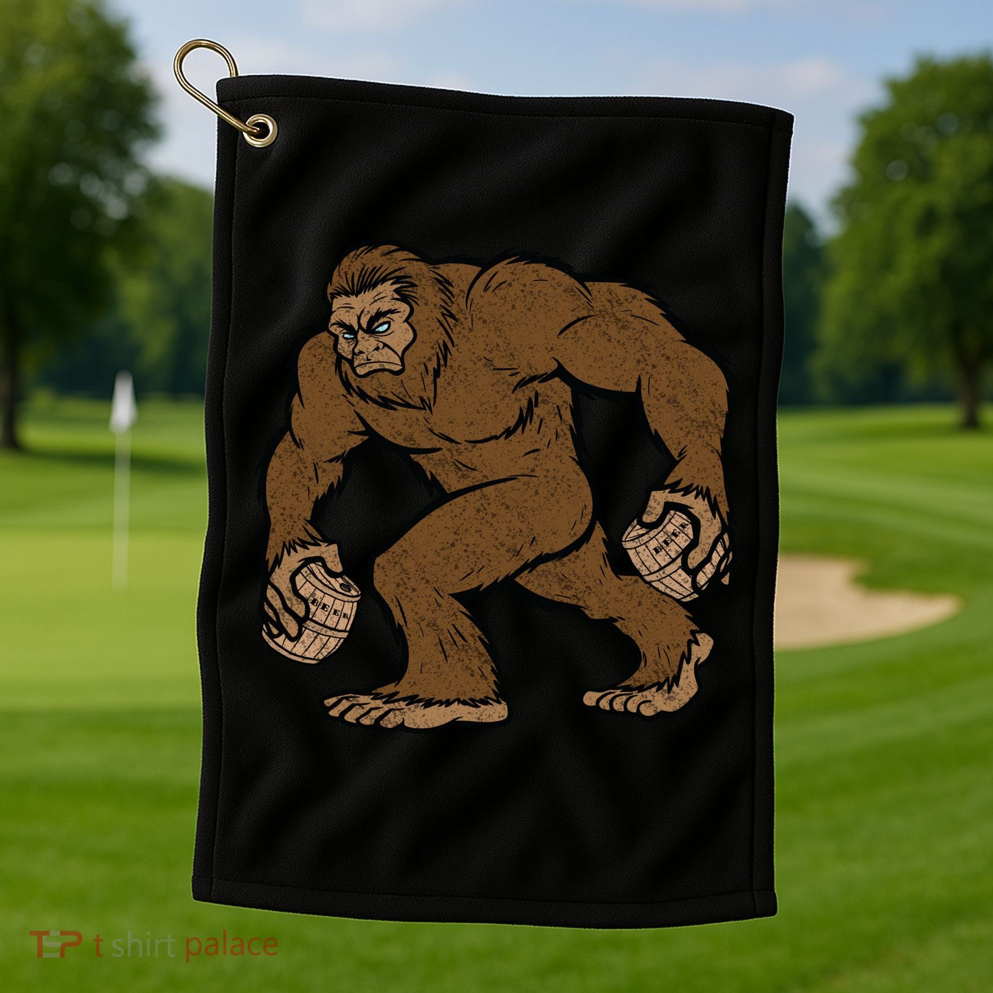 Sasquatch Bigfoot With Beer Kegs Golf Towel