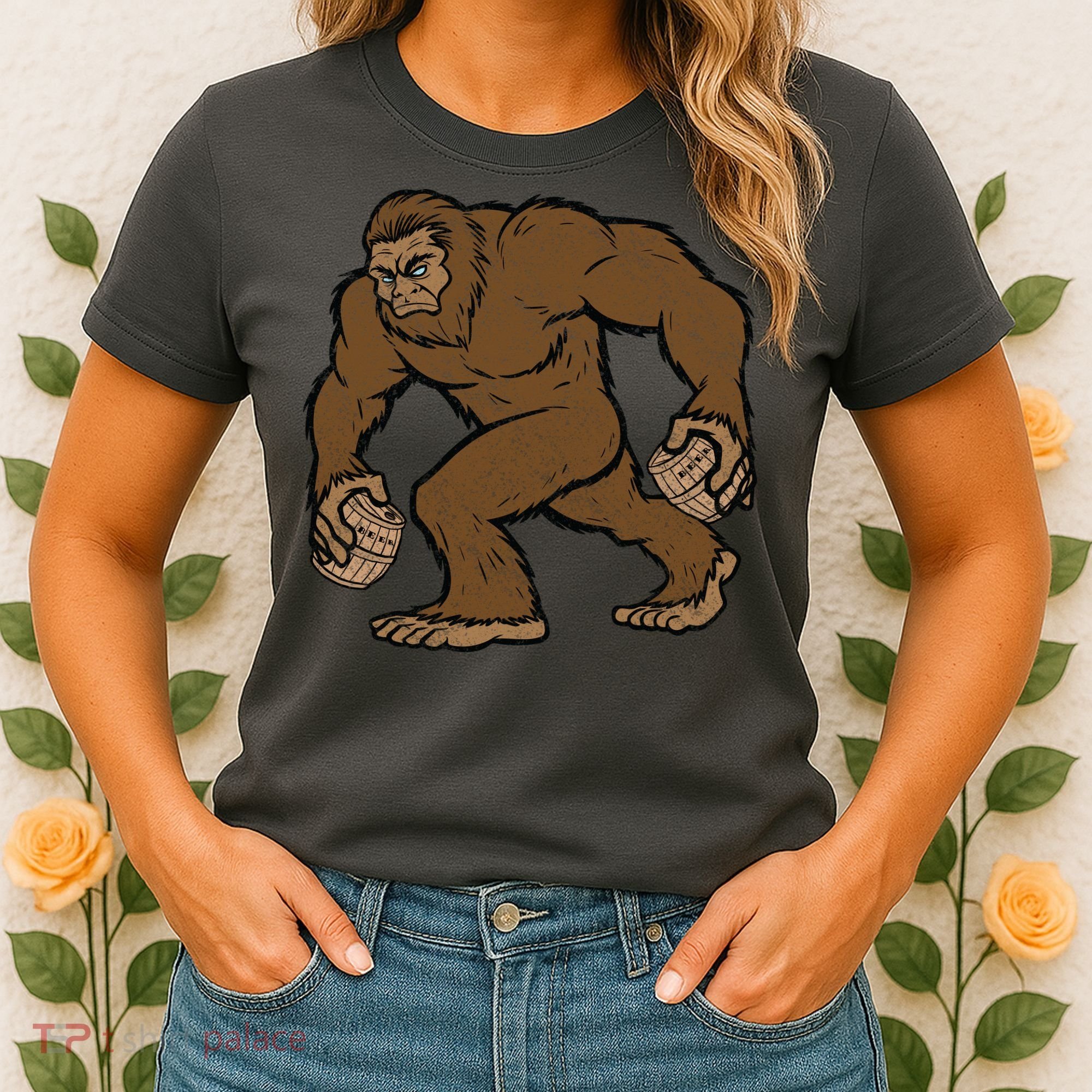 Sasquatch Bigfoot With Beer Kegs Women's T-Shirt