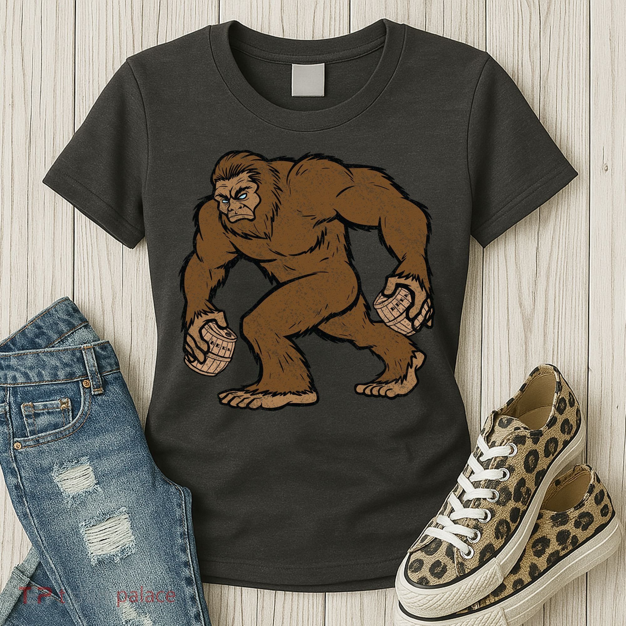 Sasquatch Bigfoot With Beer Kegs Women's T-Shirt