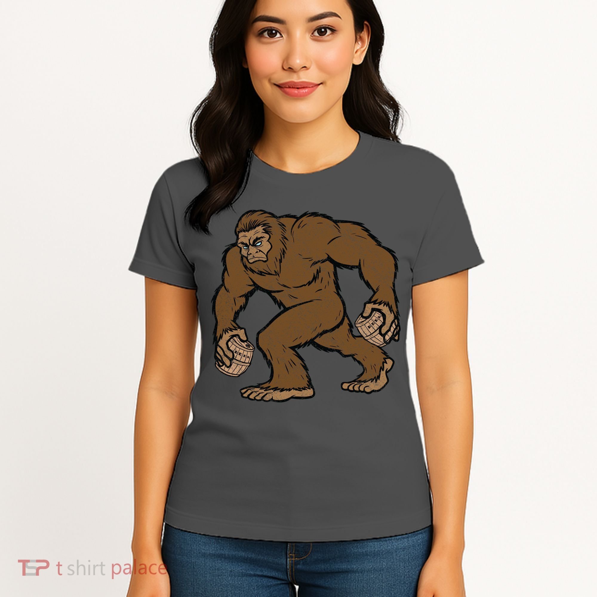 Sasquatch Bigfoot With Beer Kegs Women's T-Shirt