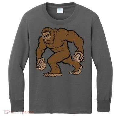 Sasquatch Bigfoot With Beer Kegs Kids Long Sleeve Shirt
