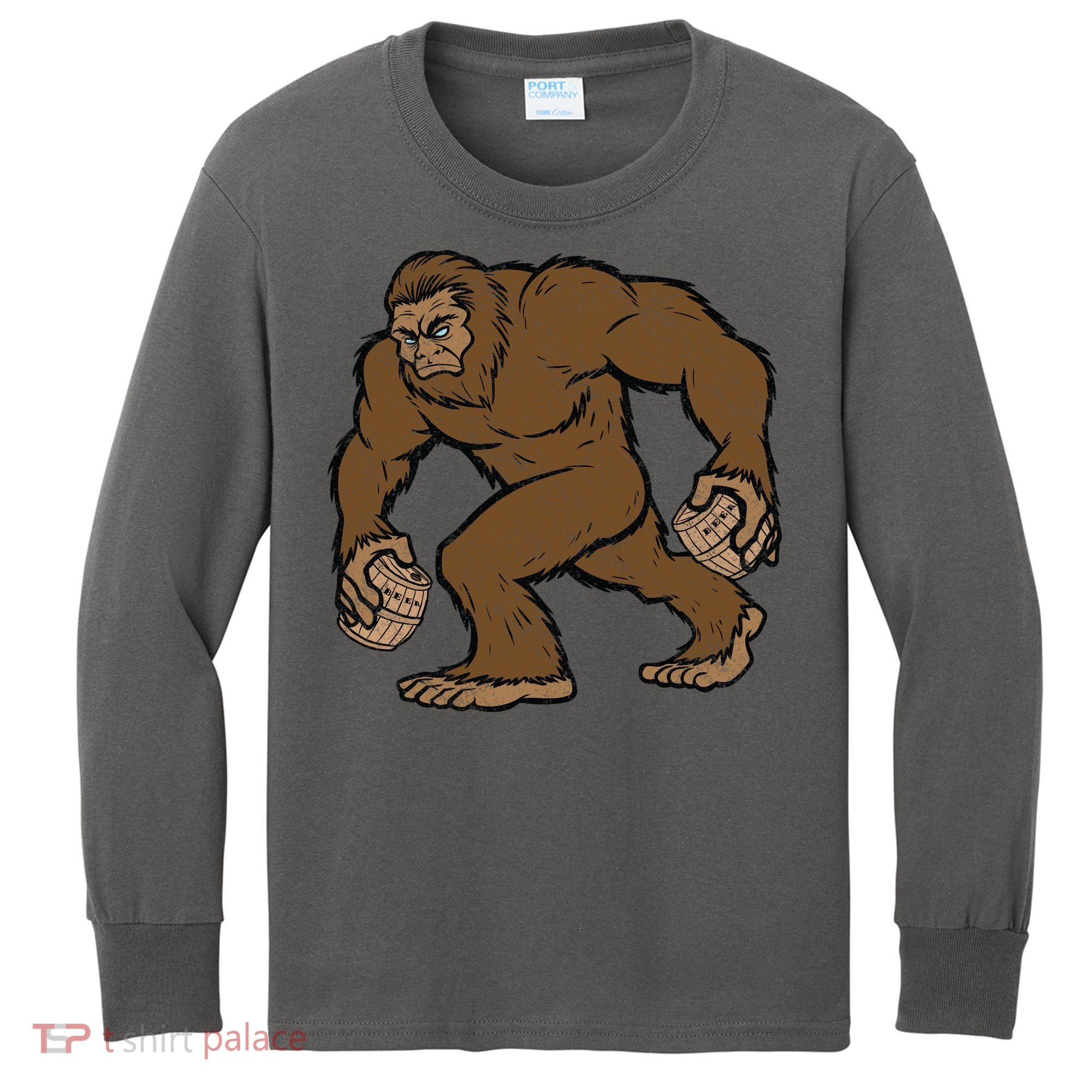 Sasquatch Bigfoot With Beer Kegs Kids Long Sleeve Shirt