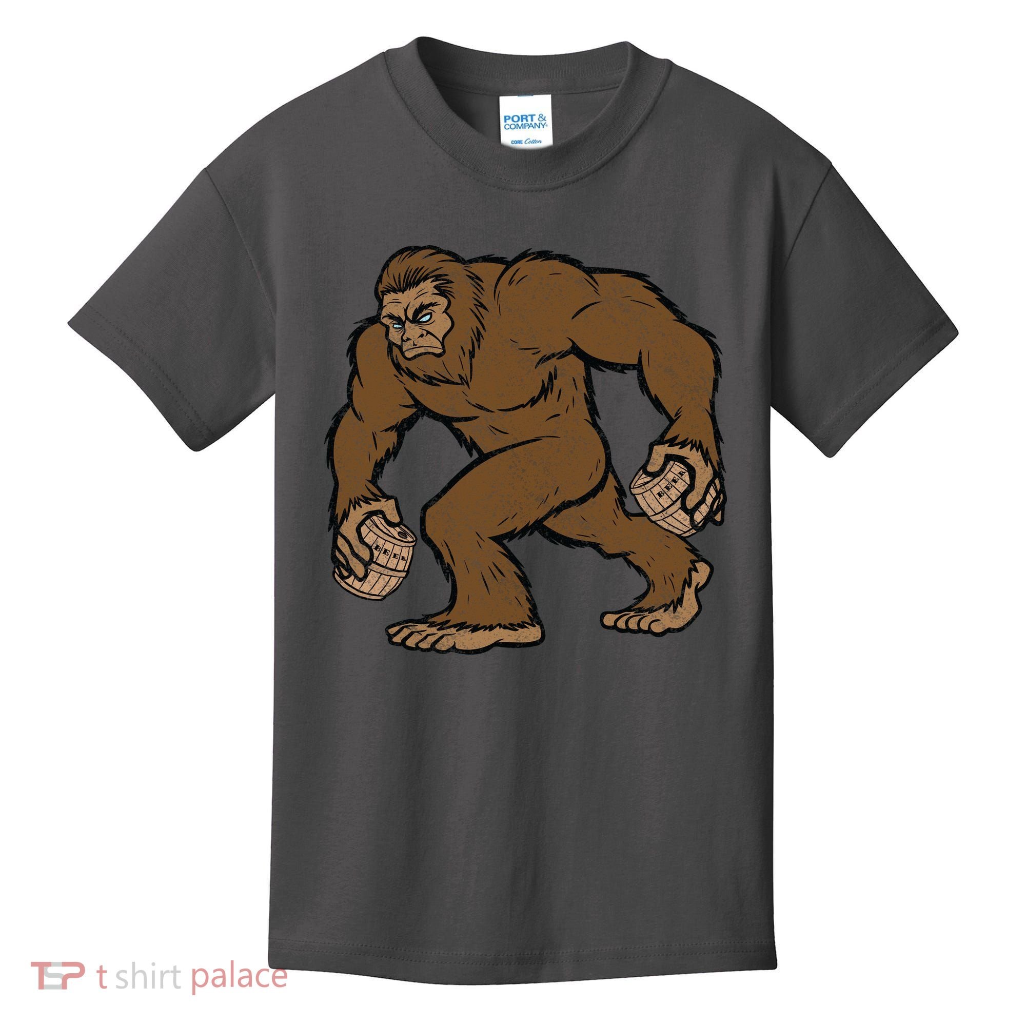 Sasquatch Bigfoot With Beer Kegs Kids T-Shirt