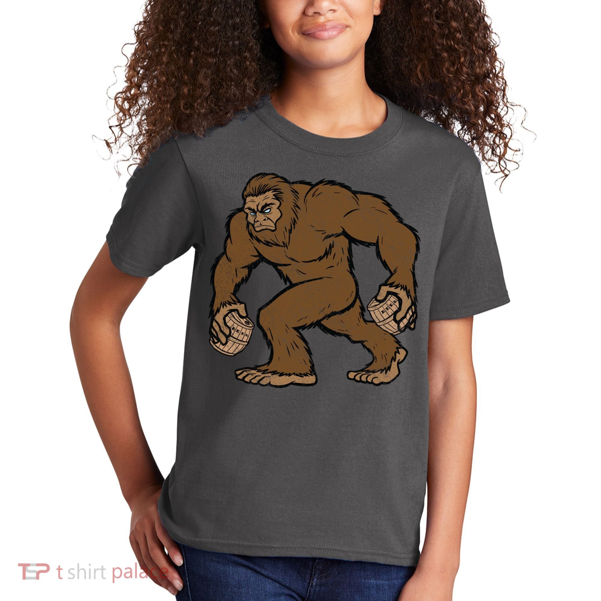 Sasquatch Bigfoot With Beer Kegs Kids T-Shirt