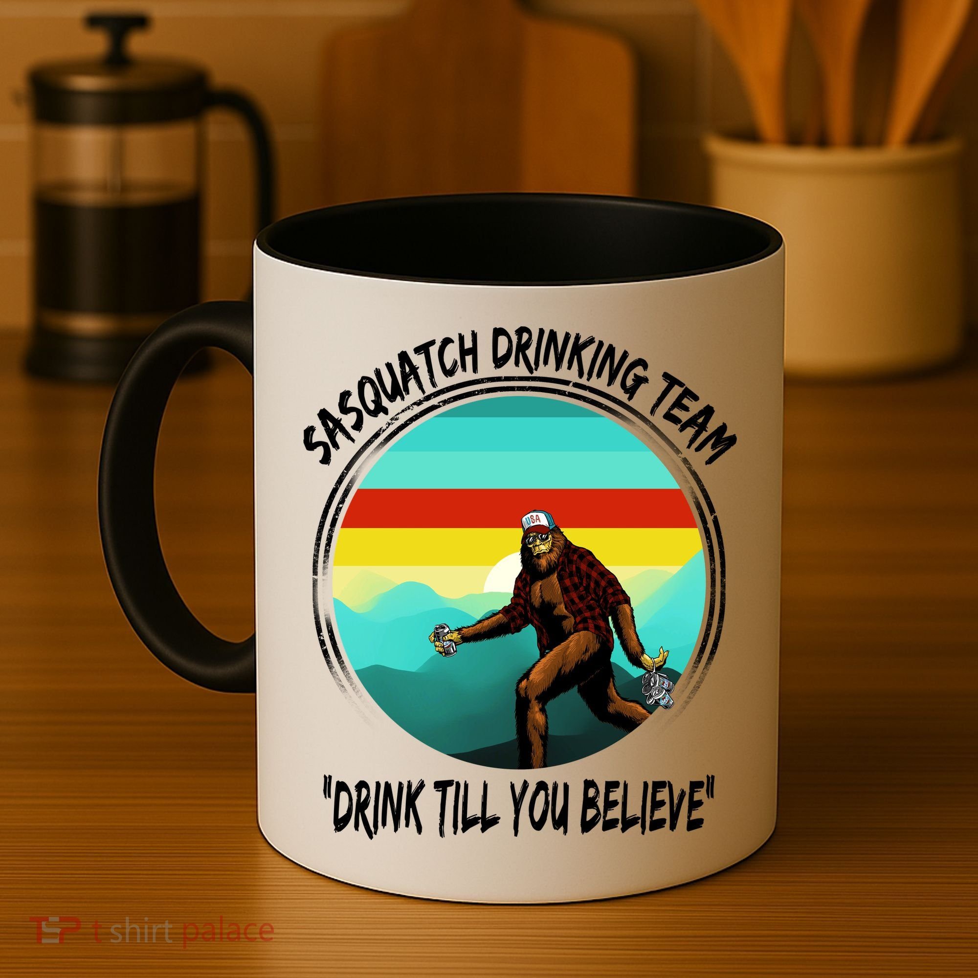 Sasquatch Drinking Team Drink Till You Believe Coffee Mug