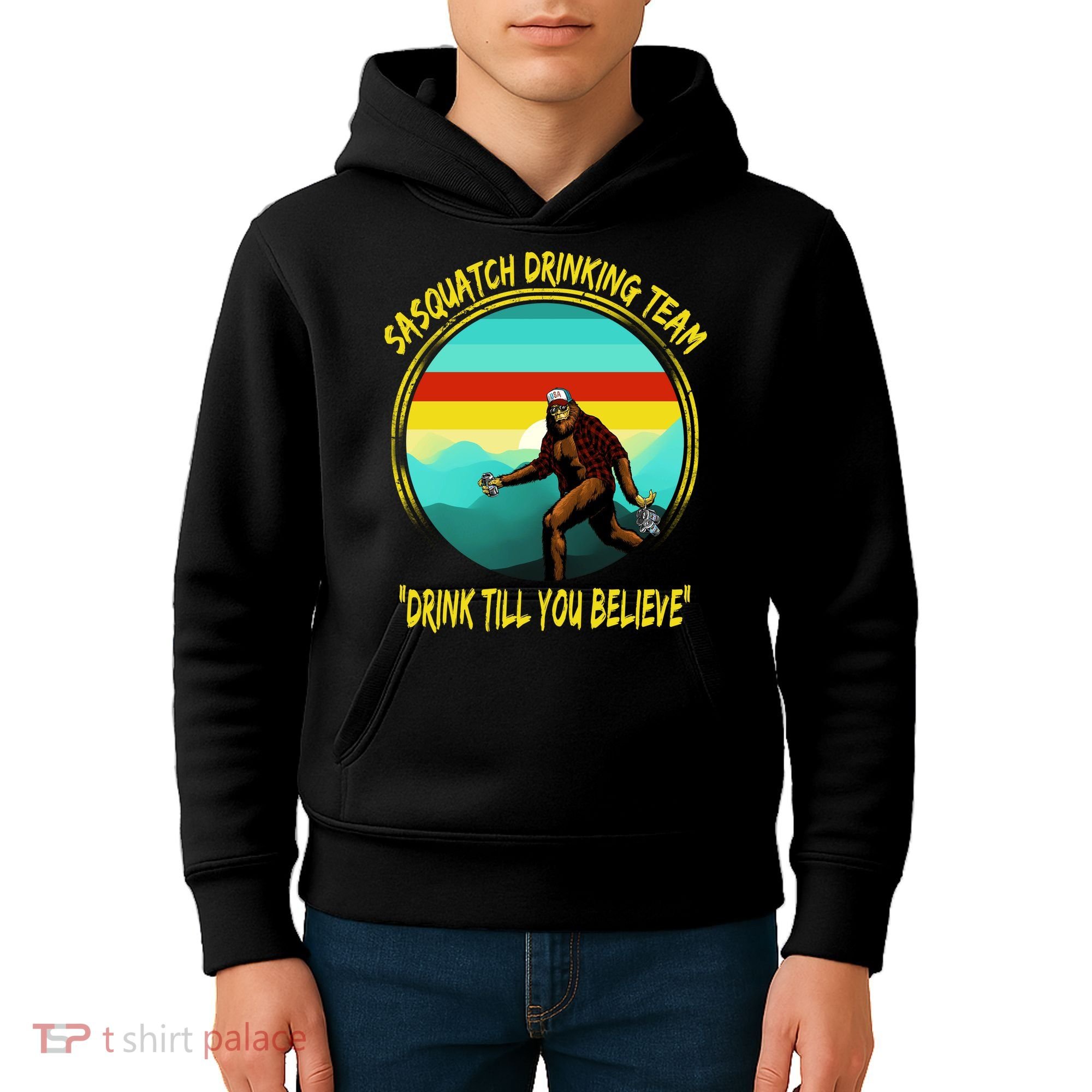 Sasquatch Drinking Team Drink Till You Believe Kids Hoodie