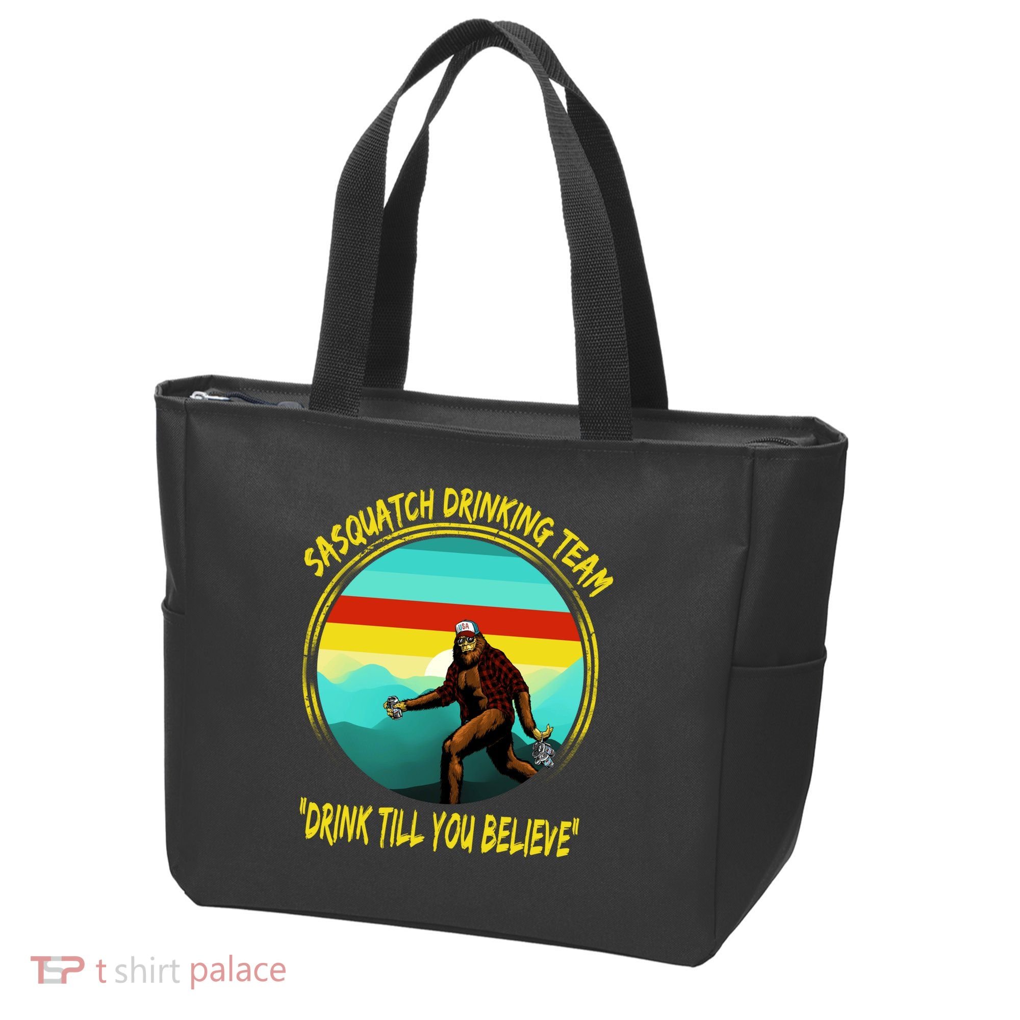 Sasquatch Drinking Team Drink Till You Believe Tote Bag