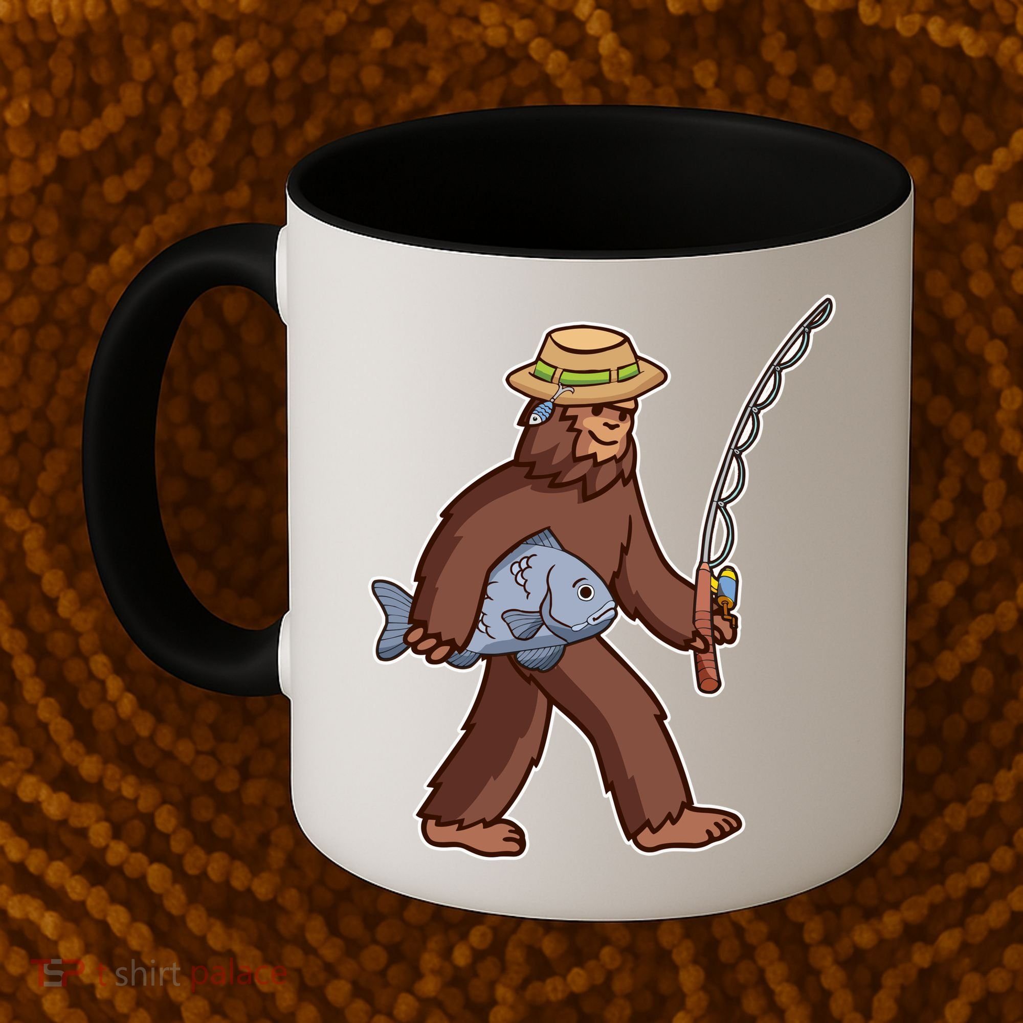 Sasquatch Gone Fishing Coffee Mug