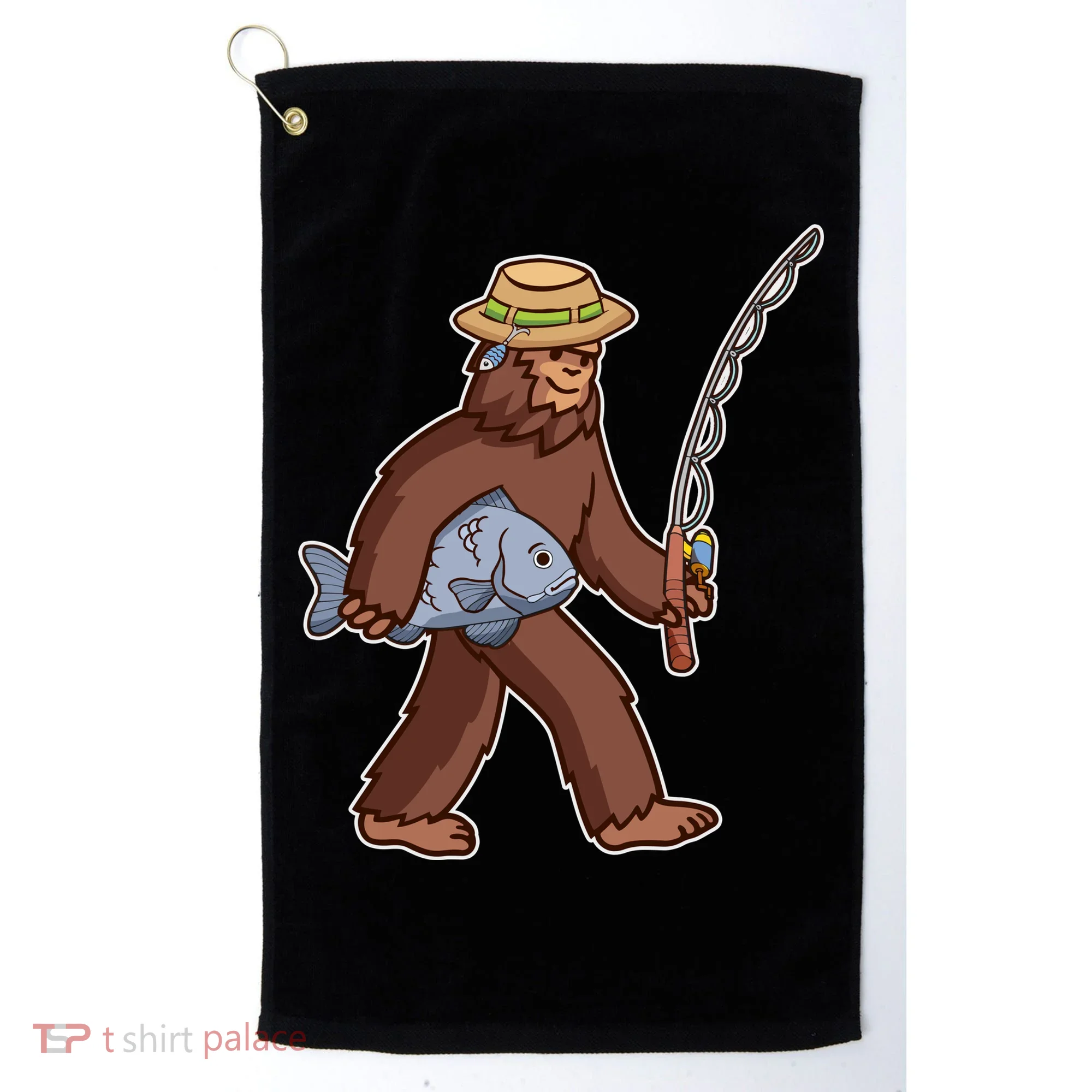 Sasquatch Gone Fishing Golf Towel