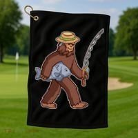 Sasquatch Gone Fishing Golf Towel thumb 1