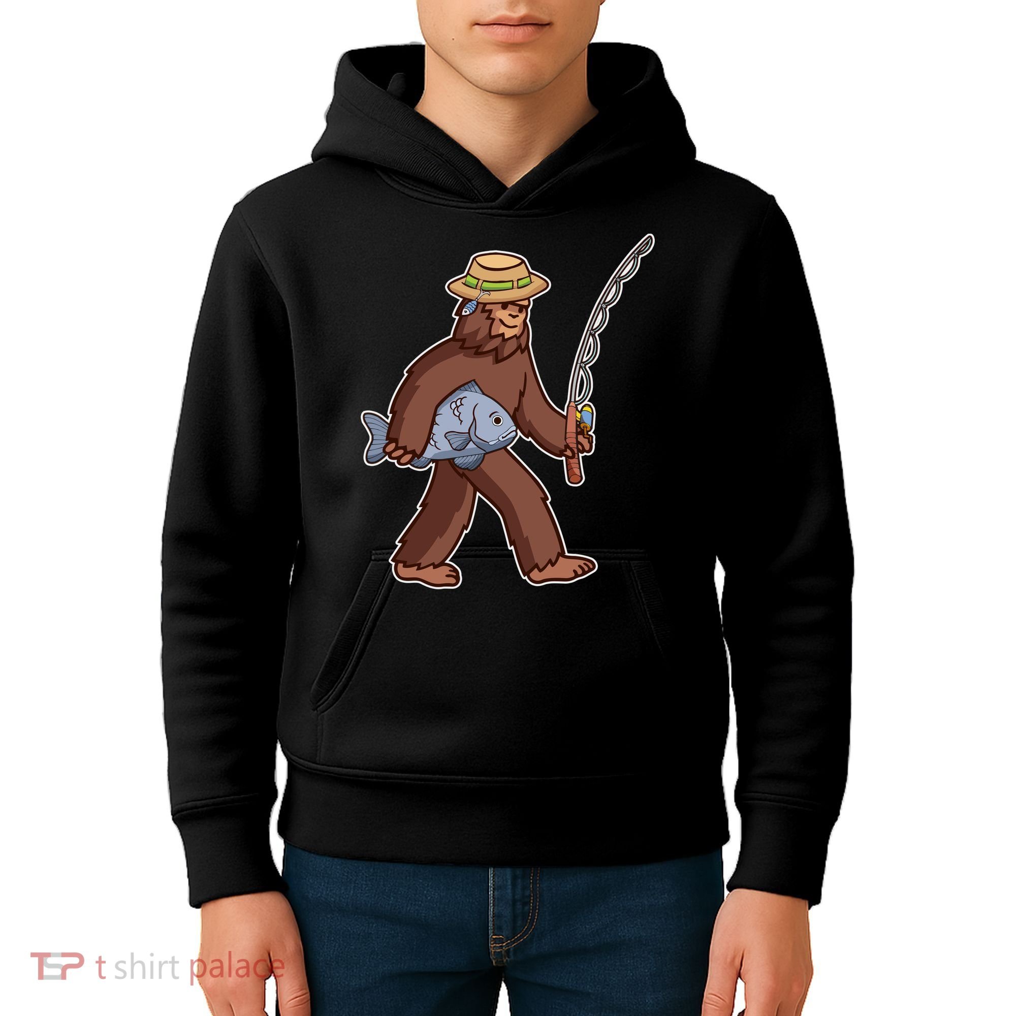 Sasquatch Gone Fishing Kids Hoodie
