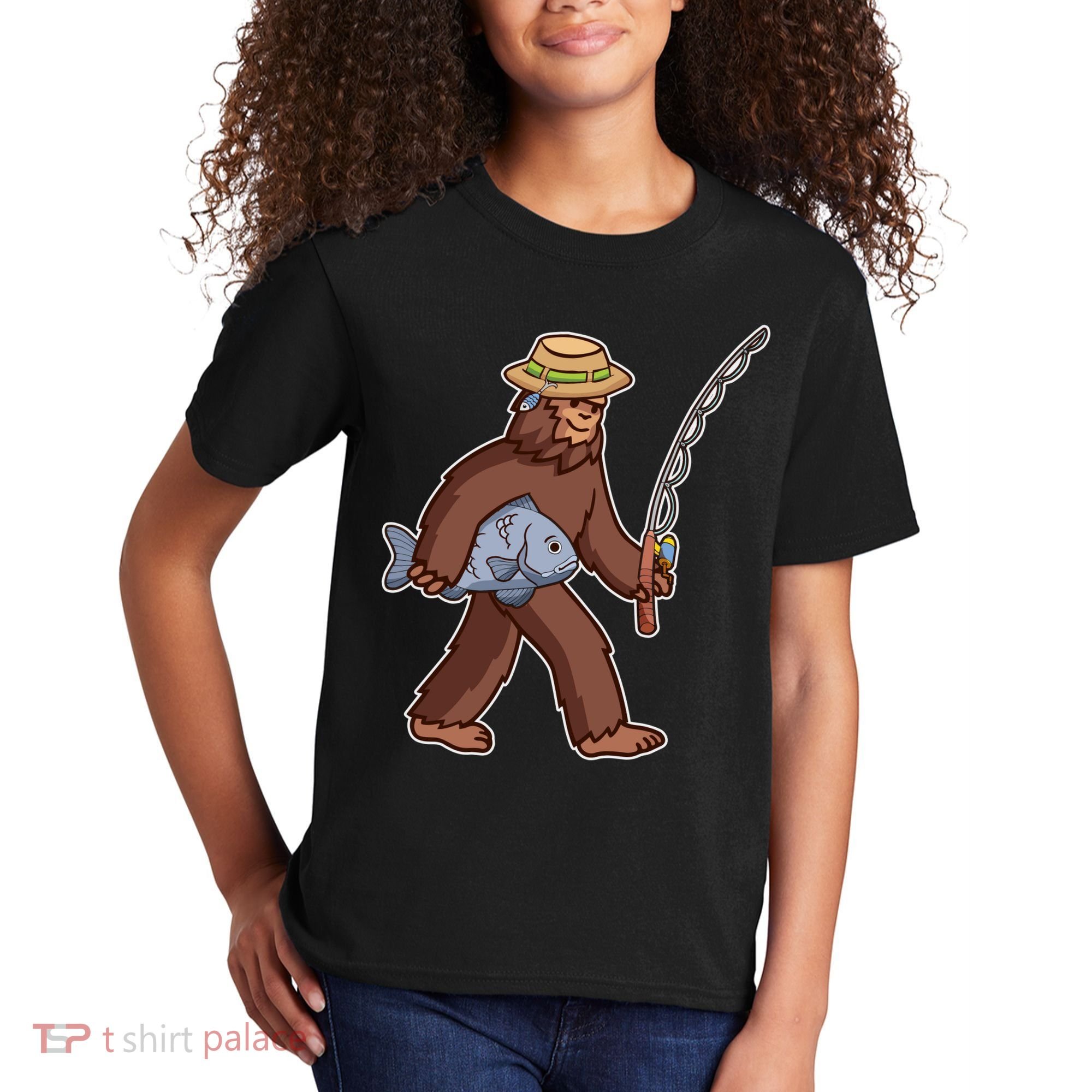 Sasquatch Gone Fishing Kids T-Shirt