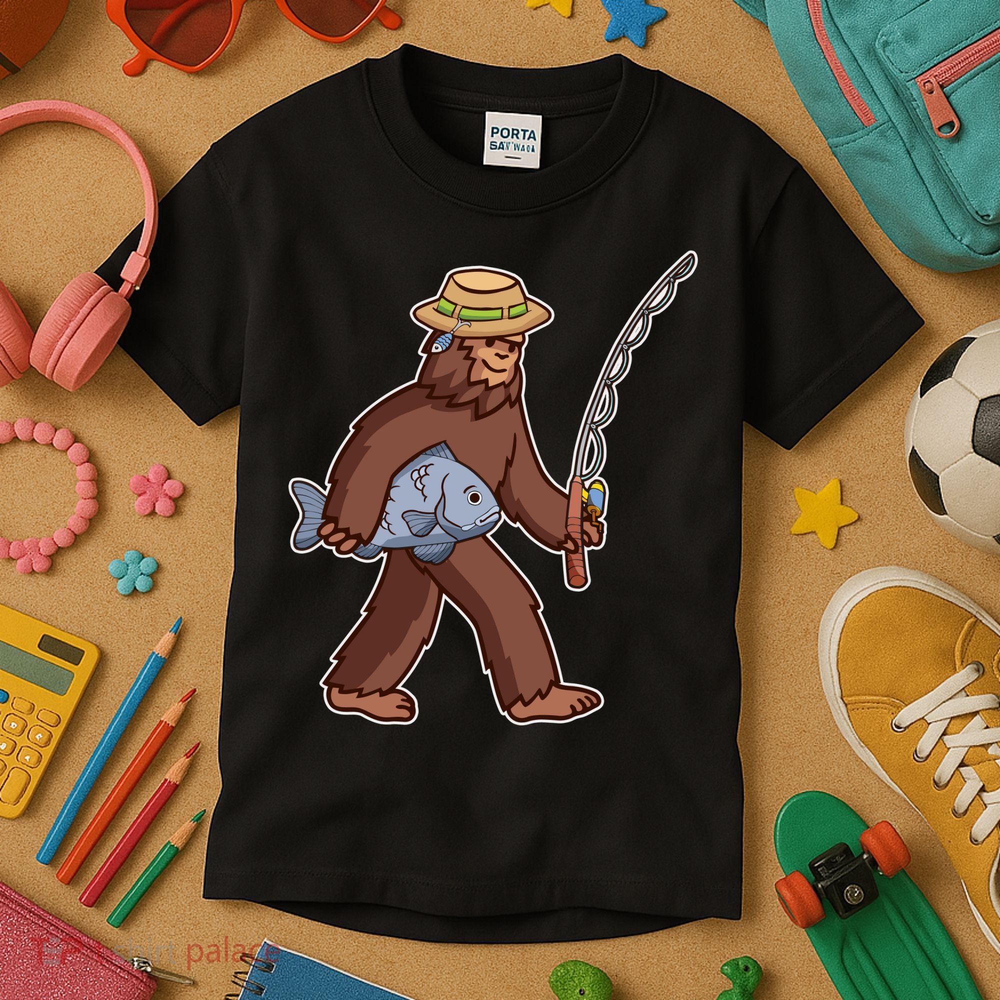 Sasquatch Gone Fishing Kids T-Shirt