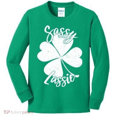 Sassy Lassie Irish Clover St. Patrick's Day Kids Long Sleeve Shirt