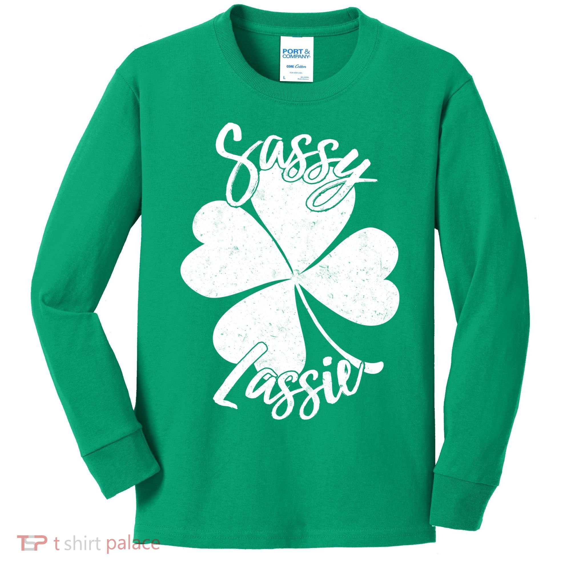 Sassy Lassie Irish Clover St. Patrick's Day Kids Long Sleeve Shirt