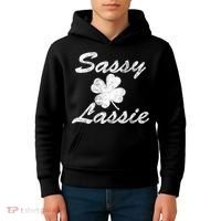 Sassy Lassy Irish Clover St. Patricks Day Kids Hoodie thumb 4