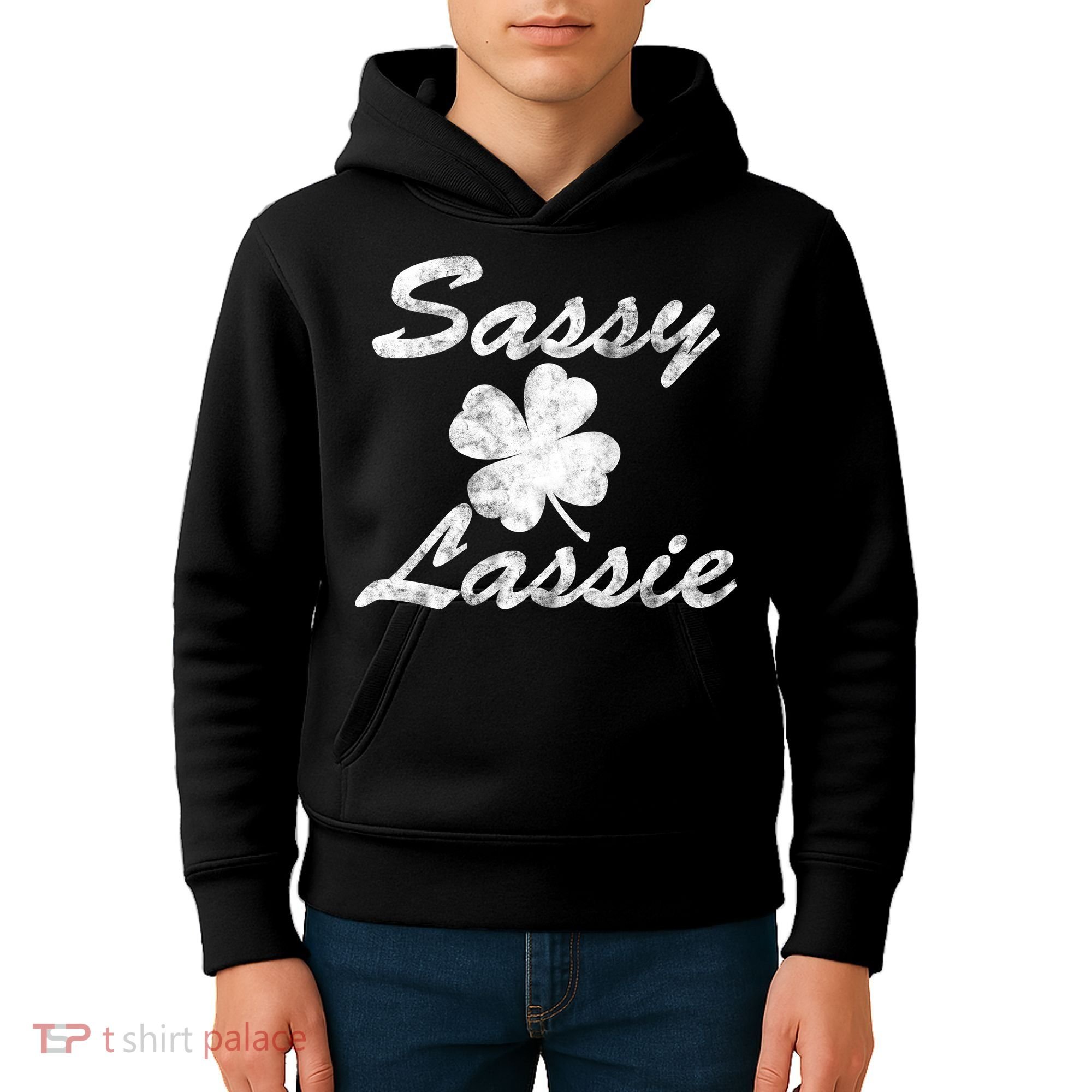 Sassy Lassy Irish Clover St. Patricks Day Kids Hoodie