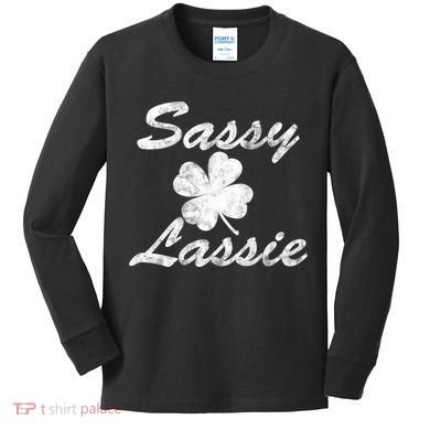 Sassy Lassy Irish Clover St. Patricks Day Kids Long Sleeve Shirt