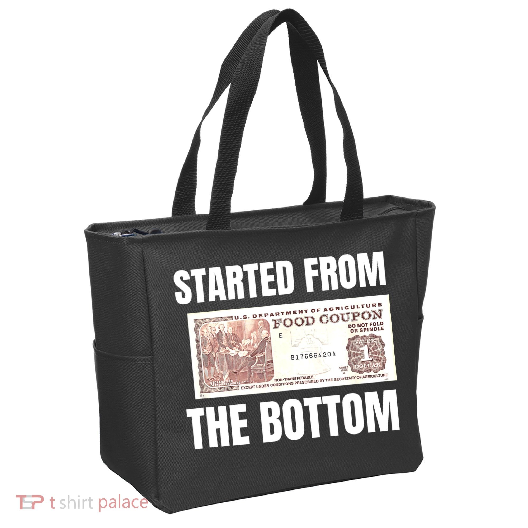 Started At The Bottom Funny Food Stamp 80s 90s Kids Know Tote Bag