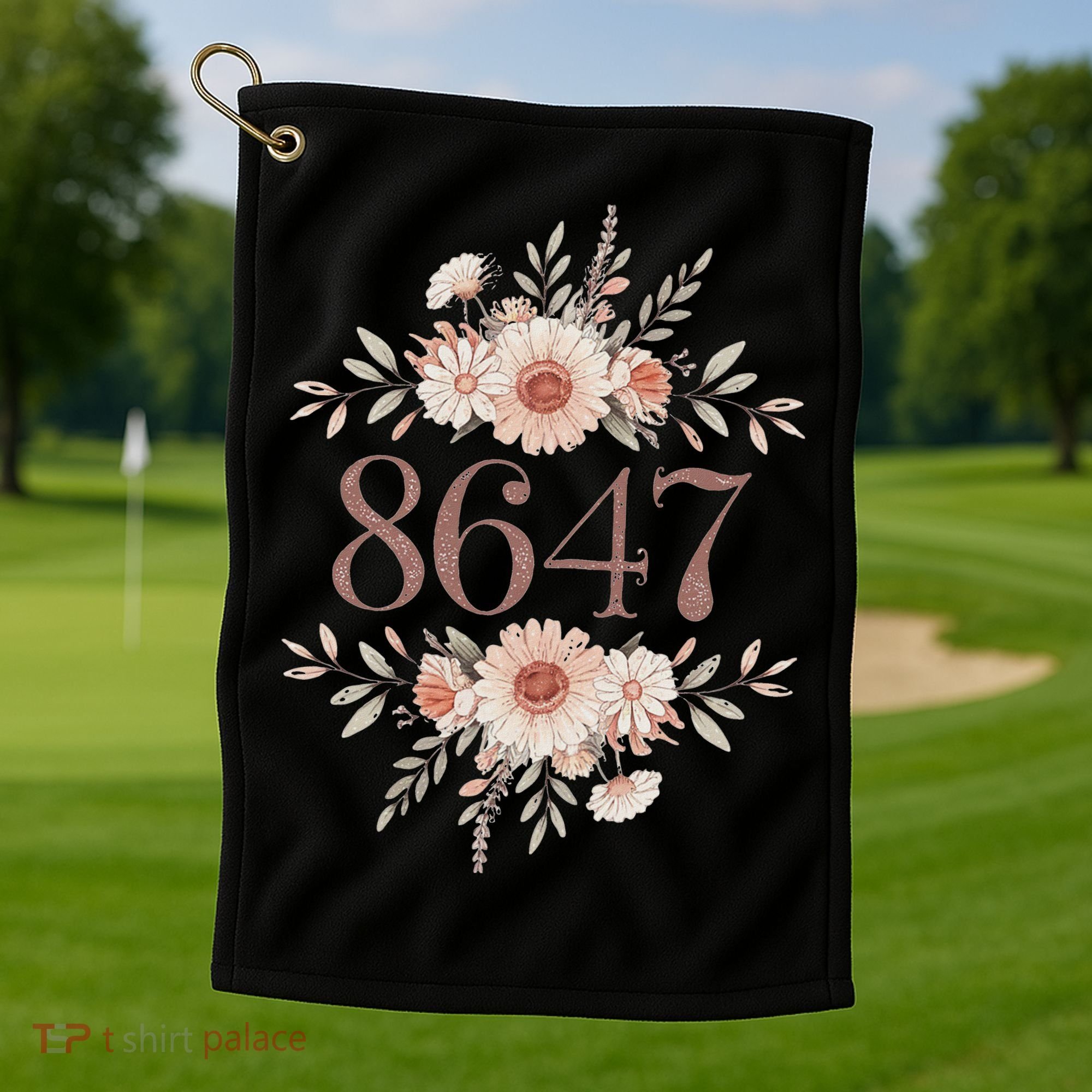 Subtle Anti Trump 8647 Flower Floral Boho President Liberal Golf Towel