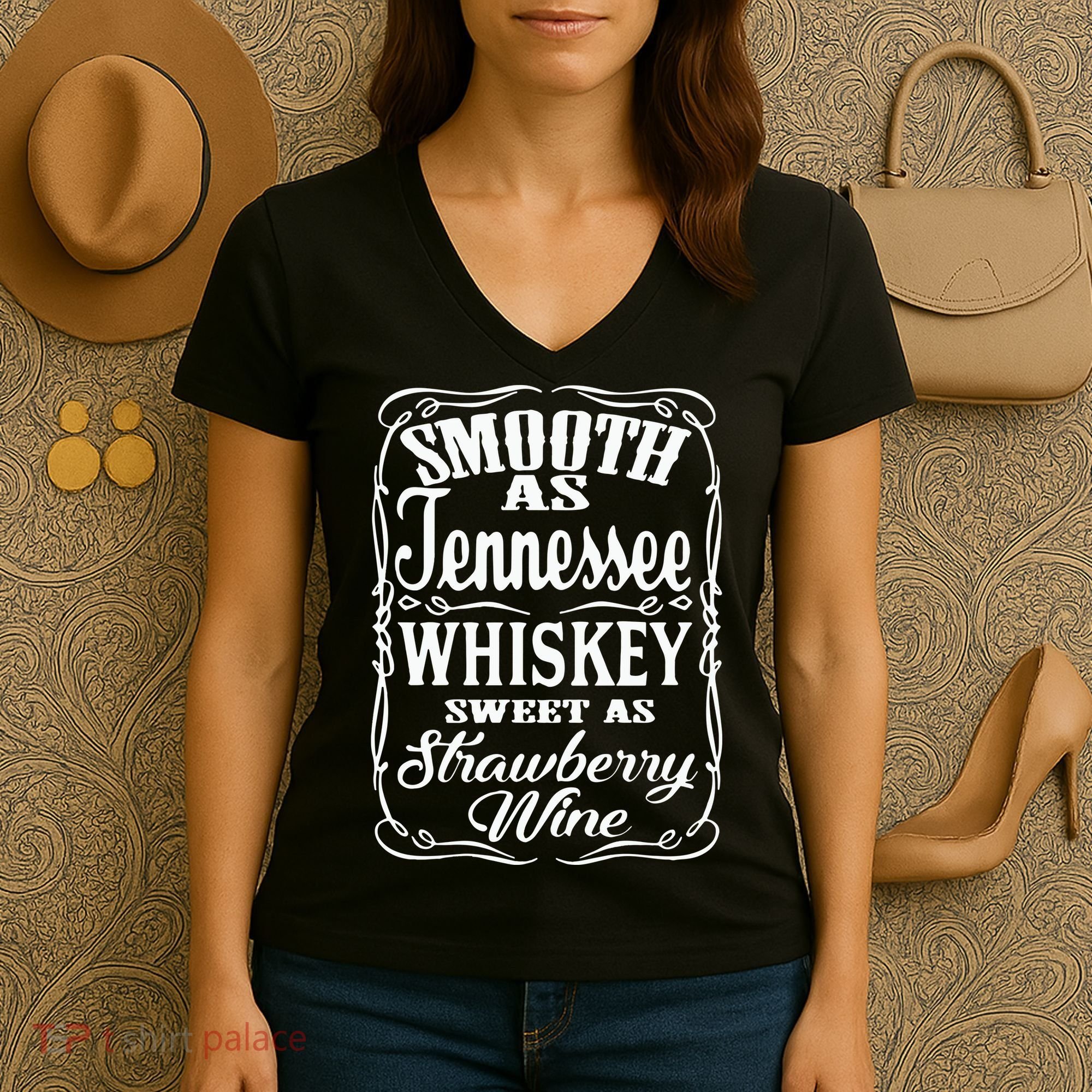 Smooth As Tennessee Whiskey Sweet As Strawberry Wine Women's V-Neck T-Shirt