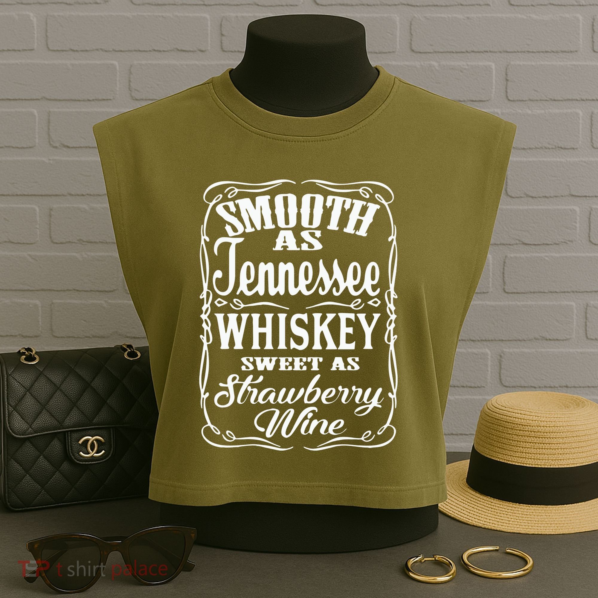 Smooth As Tennessee Whiskey Sweet As Strawberry Wine Garment-Dyed Women's Muscle Tee