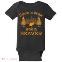 Save A Tree Eat A Beaver Funny Earth Day Baby Bodysuit thumb 0