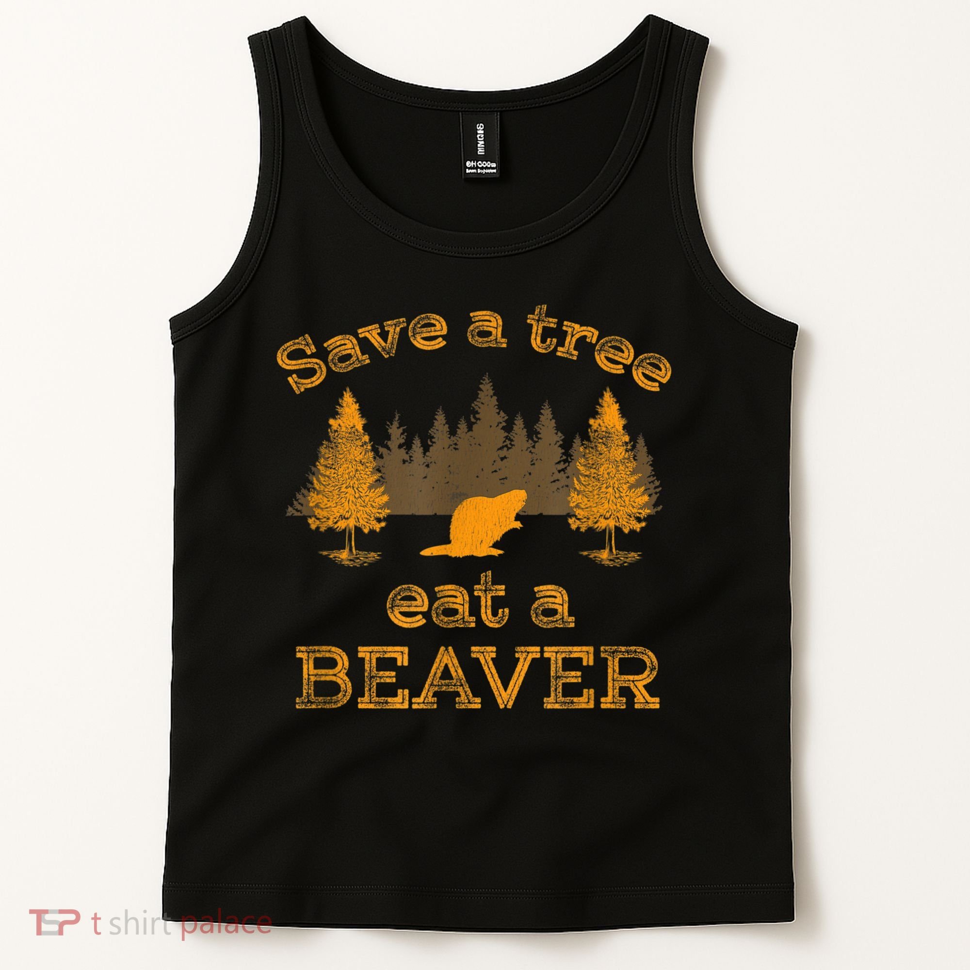 Save A Tree Eat A Beaver Funny Earth Day Tank Top