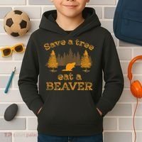 Save A Tree Eat A Beaver Funny Earth Day Kids Hoodie thumb 2