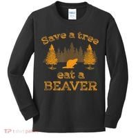 Save A Tree Eat A Beaver Funny Earth Day Kids Long Sleeve Shirt thumb 0